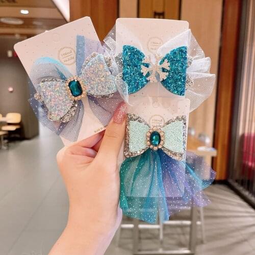 Fashion Kids Bow Hair Clips Cute Princess Bow-knot Headwear Hairpins Cartoon Snowflake Hair Accessorie for Babys Girls