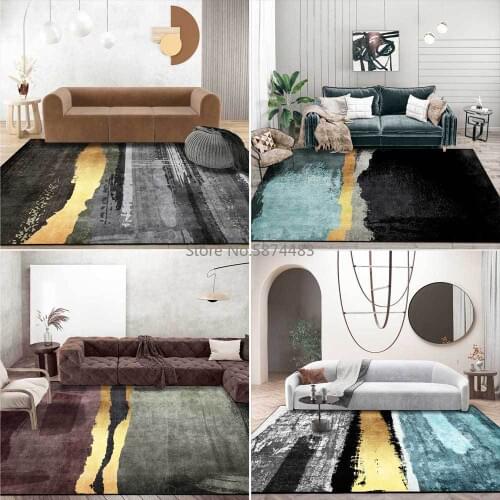 Fashion Modern Abstract Watercolor Blue Gray Block Stitching Living Room Bedroom Bedside Carpet Floor Mat