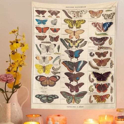 Antique Butterfly Illustration Wall Tapestry Haning Boho Millot Art Illustrated Wall Decor Farmhose Decor Vintage Wall Art