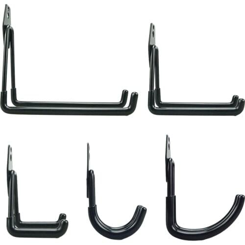 Wall Mount Heavy Duty Hook w/screws Organizer Iron 2-Hangers Rubber Sturdy Garage Storage Rack Ladder/Chair/Bike Black 70-190mm