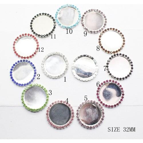 New 10pcs/lot 32mm Mix Color Round Brass Diy Decor Clothing for Buttons Rhinestones Accessories Flower Shaped Wedding Ribbon