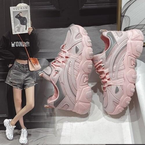 2020 spring and autumn new thick-soled height-increasing shoes old shoes womens mesh breathable casual sports shoes X323