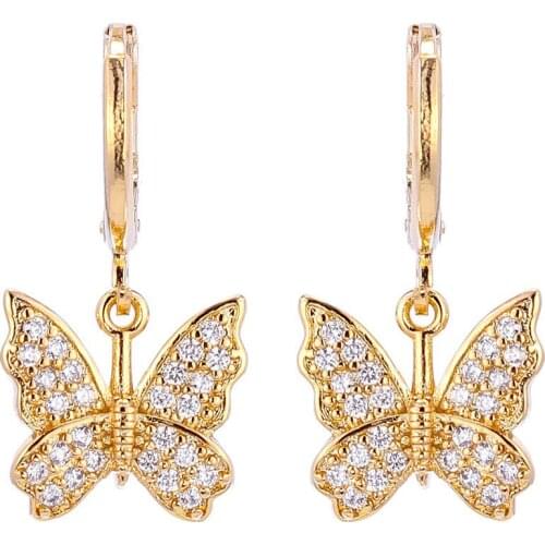 New Trendy Cubic Zirconia Butterfly Gold Hoop Earrings Luxury Design korean drop Earrings For Women Fashion Jewelry 2019