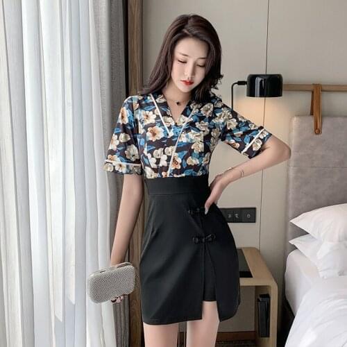 Office Dresses For Ladies 2021 New V-Neck High-Waist Business Dress Korean Office Wear Dress Women Print Floral Dress AA5698