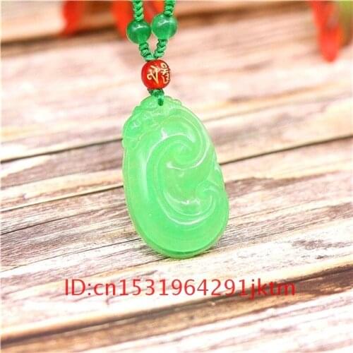 Ruyi for Pendant Women Jade Fashion Men Gifts Chinese Carved Hand Charm Jewelry Necklace Amulet Jadeite Green Natural