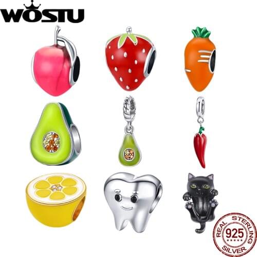 WOSTU Authentic 925 Sterling Silver Vegetable Fruit Charms Pendant Fit Bracelets Women Party Fashion DIY Jewelry Gift Making