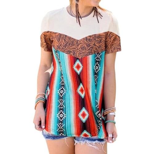 Plus Size Casual T-shirt Fashion Vintage Printed Bohemia Style Women Short Sleeve Round Neck Casual T Shirt Party Top Tees