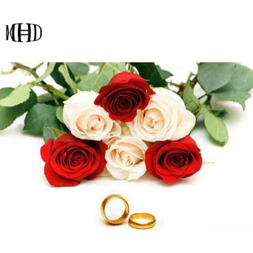 Roses and Rings Icon DIY Diamond Embroidery Flowers 3D Diamond Painting Full & Round Crystal Decoration Diamond Cross Stitch Kit