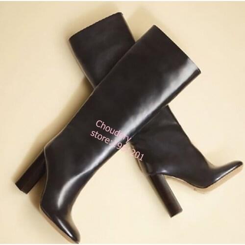 Brand Fashion Women Over The Knee Boots Pointed Toe Boots Women Long Chunky Block High Heel Boots Winter Shoes Woman Black White