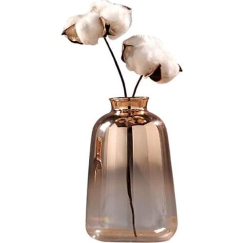 Glass Vase Nordic Electroplated Gold Vase Glass Flower Vases for Home Decor Dried Flower Bottle Bar Decoration