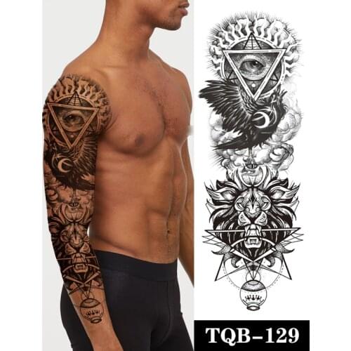 Waterproof Temporary Tattoo Lion Crow Eye Sun Moon Geometric Animal Nature Tattoo Body Art Full Arm Fake Sleeve Tatoo Women Men