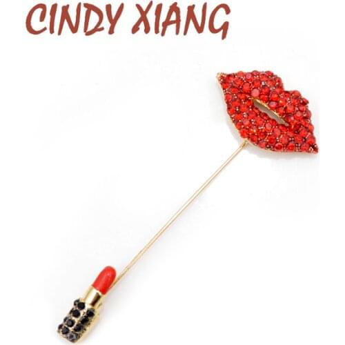 CINDY XIANG New Rhinestone Red Lips Brooches for Women Long Pin Brooch Lipstick Design Summer Dress Accessories Fashion Jewelry