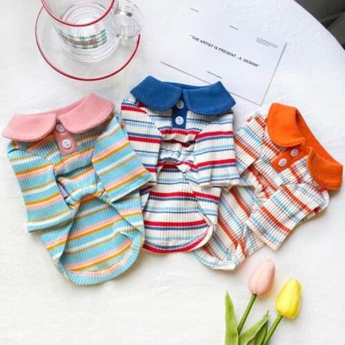 Colorful Pet Dog Polo Shirt for Small Dogs Rainbow Striped Collar Dog Tshirt Chihuahua Yorkie Pomeranian Vest Puppy Clothing