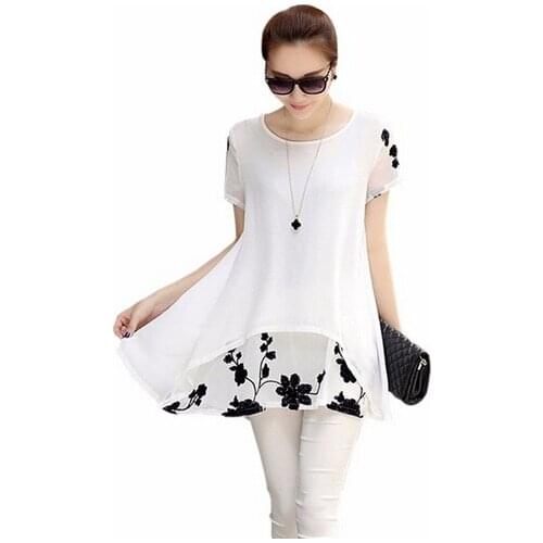 S-XXXXL womens summer dresses summer loose vintage Short sleeve plus size dress chiffon white/black dresses women clothing