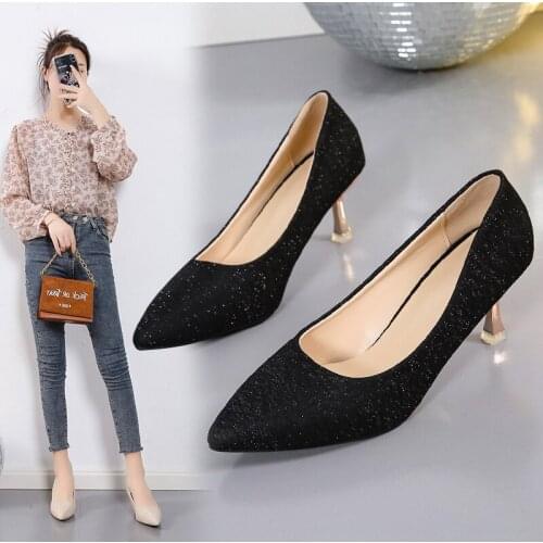 2021 Femmes Hauts Talons Women Cute High Quality Office High Heel Pumps Female Casual High Heels Spring Flock Shoes F5036