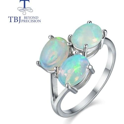 Tbj, 3 piece top quality opal Ring oval 6*8mm 2.8ct gemstone fine jewelry 925 sterling silver present for women wife girlfriend