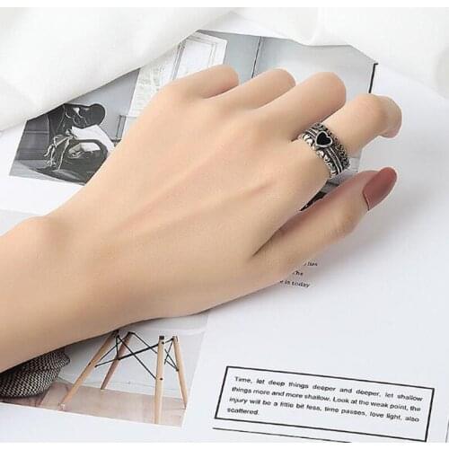 Vintage Silver Plated Width Rings for Women Couples Vintage Trendy LOVE Heart Multilayer Thai Silver Jewelry Party Gifts