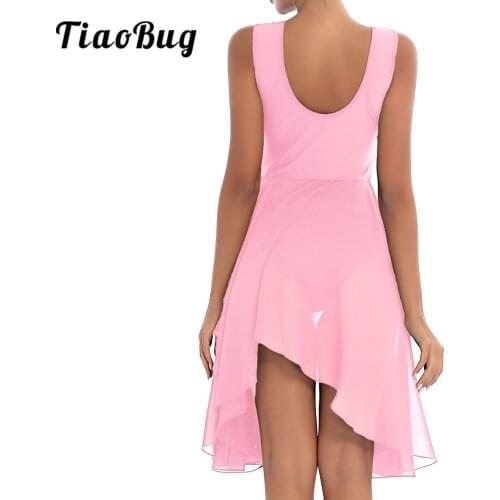 Fashion Adult Dance Leotard Dress Women Asymmetrical Chiffon Lyrical Dance Costumes Ballet Tutu Gymnastics Leotard Dress