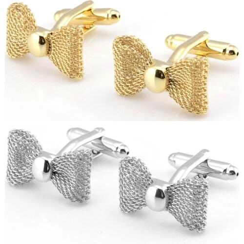NEWEST Metal Bowknot Cuff links Gold&Silver Bow Cufflinks High Quality Copper Made Cuff Buttons Men Fashion Jewelry Gift 20pairs