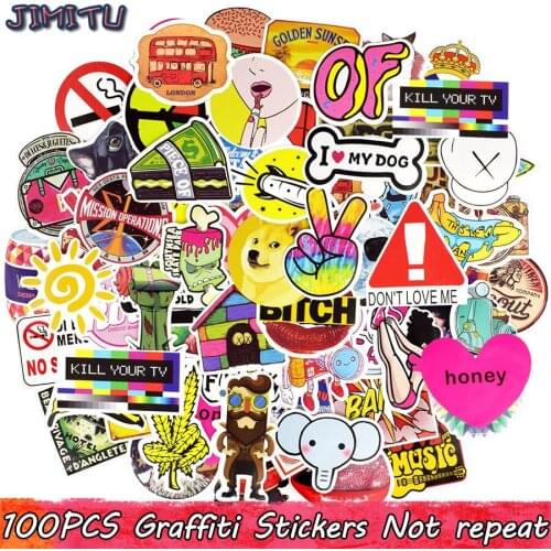 100 PCS Graffiti Sticker Animal Rock Retro Movie Stickers for Laptop Skateboard Travel case Car Bumper Bike Helmet Decal Sticker