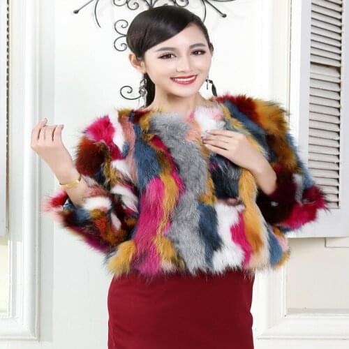 2015 real genuine natural raccoon fur coat women fashion short design female three quarter sleeve multicolour outerwear