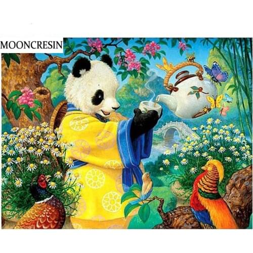 5D Diy Diamond Painting Full Square Needlework Cross Stitch 3D Diamond Embroidery Pandas and Teapot Mosaic Christmas Decoration