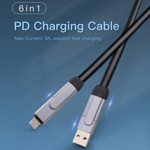 6 in 1 PD 3A 60W QC4.0 USB Type C To Type C Cable USB C Fast Charging Quick Charger Wire USBC Micro For iphone Samsung Data Cord