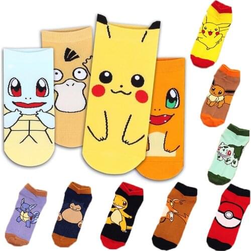 12 Styles pokemon go Cosplay prop accessories Charmander Psyduck Squirtle Pikachu eevee socks Printed Cartoon Ankle Socks