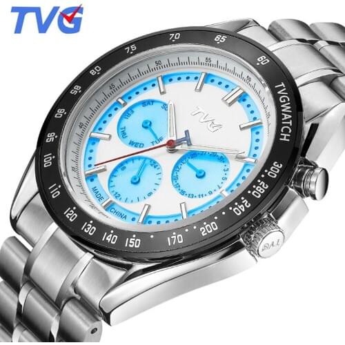 2020 TVG Men Watches Luxury Brand Full Steel Quartz Wrist Watches For Men Fashion Men Multifunction Watches Relogio Masculino