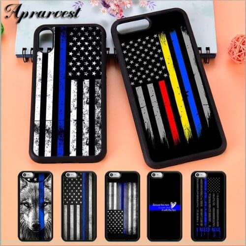 Aprarvest Police Styled Thin Blue Line American Flag Phone Case Cover For iPhone 5 5S SE 6 6S 7 8 PLUS X XS XR MAX 11 PRO
