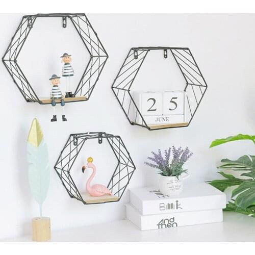 Nordic grid wall Shelf Wooden Iron Wall Mounted Storage Rack organizer For Kitchen Home Decor etagere mural Flower Holder