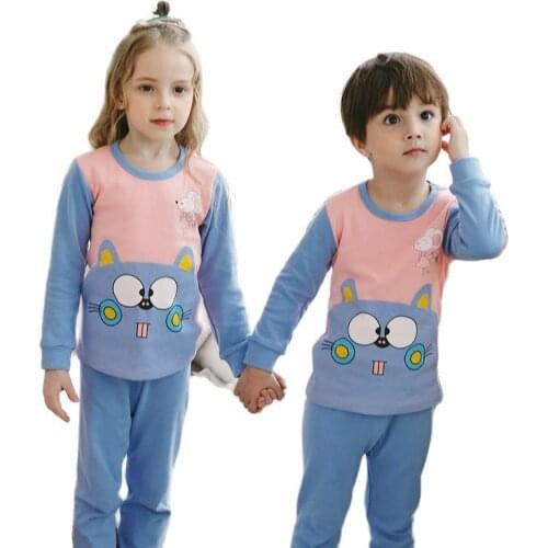 Children Pajamas Kids Boys Girl Homewear Sleepwear Twin Cartoons Pajama Sets Long Sleeve Top + Pants 3-12 Y Teens Clothing Set
