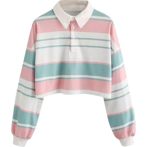 Harajuku Women Sweatshirt Rainbow Color Hoodies Autumn Long Sleeve Rainbow Striped Korean Style Outfits Fashion Tops