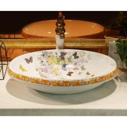 Artistic Procelain Handmade Europe Vintage Lavabo Washbasin Ceramic Counter Top butterfly ceramic wash basin Bathroom Sink