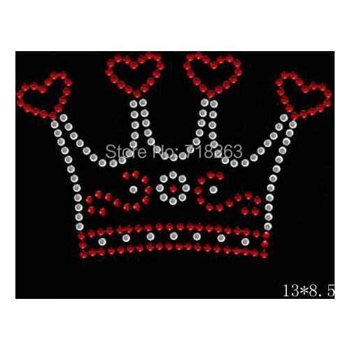 China factory supply red hotfix rhinestones motif heat trasnfer in nice many love signs red with white crown image