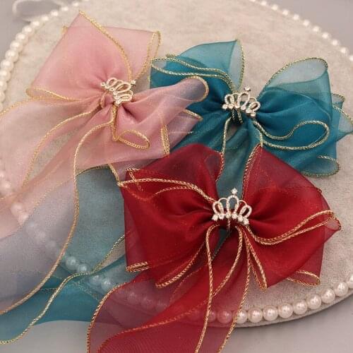 Korean Style Organza Hair Bow Set Handmade Material Pack Includes Ribbon Princess Crown Hairpin Kids Hair Accessories Set