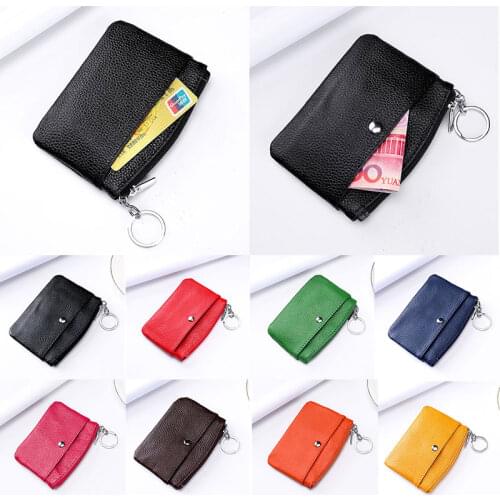 1PC Genuine Leather Coin Purse Stylish Pure Color Short Money Wallets For Women Fashion Short Wallet Coins Card Photo Holder