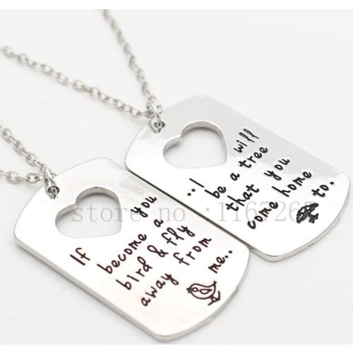 Mother Child Keychain necklace Hand Stamped Quote Mother Son Daughter Set Bird Tree Graduation Gift Mother Son Jewelry set of 2