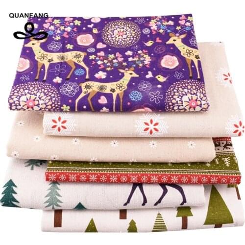 QUAN FANG Christmas Series Printed Cotton Linen Fabric For DIY Quilting Sewing/Sofa/Table/Clothes,Curtain,Bag,Cushion Material