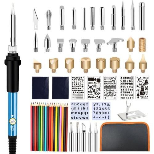 Wood Burning Carving Burning Brush Set Pyrography Machine Engraving Welding Pen Adjustable Temperature Soldering Iron 62 Pcs Set
