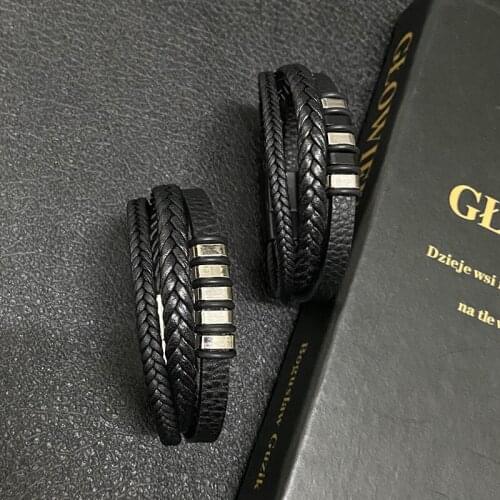 JUNWEI New Woven Bracelet Fashion Trend Hand Jewelry Three-Layer Leather Striped Cool Bracelet