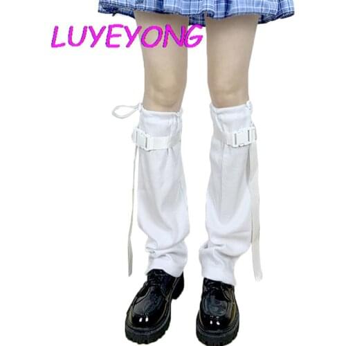 Wholesale White Lolita Sweet Girl Leg Warmer Hipster Student Streetwear Calf-length Cargo Adjustable Buckle Fashion Unisex Sock