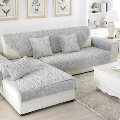 Plush Sofa Cover Gray Plaid White Plaid Non-slip Combination Sofa Sofa Cover Free Shipping