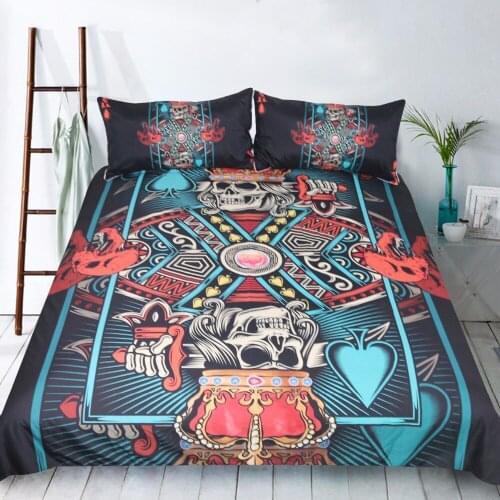 Duvet Cover Poker card skull Red King 3pcs British Style Family student dormitory Quilt cover pillowcase