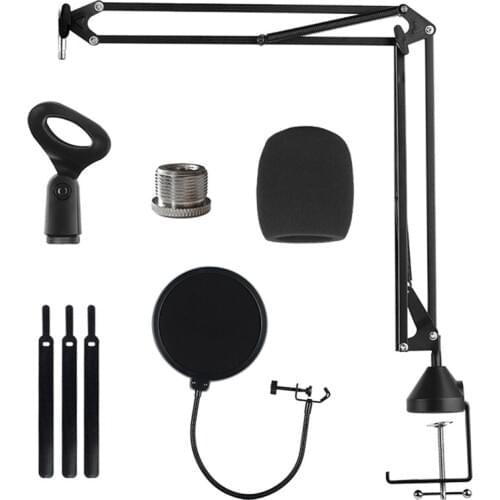 Microphone Stand Suspension Boom Scissor Arm Stands with 3/8-5/8 Screw / Table Mounting Clamp / Filter / Clip Holder