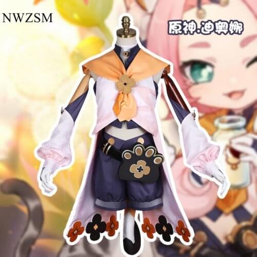 Genshin Impact Diona Full set cosplay costume female antique cute anime wig shoes