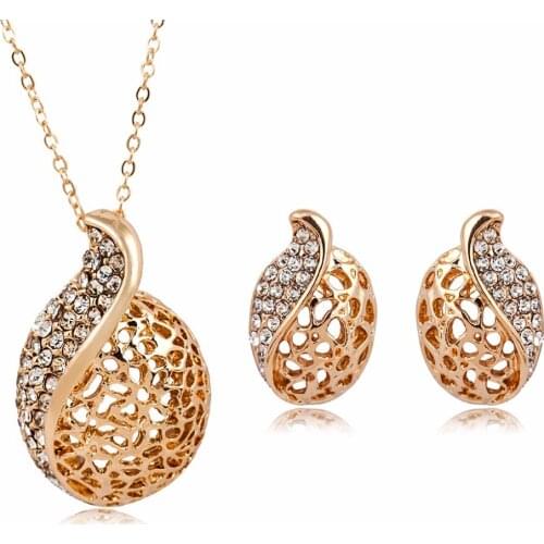 Hollow Crystal Ball Fruit Pendnat Silver Plated Golden Earrings & Necklace Jewelry Sets for Women