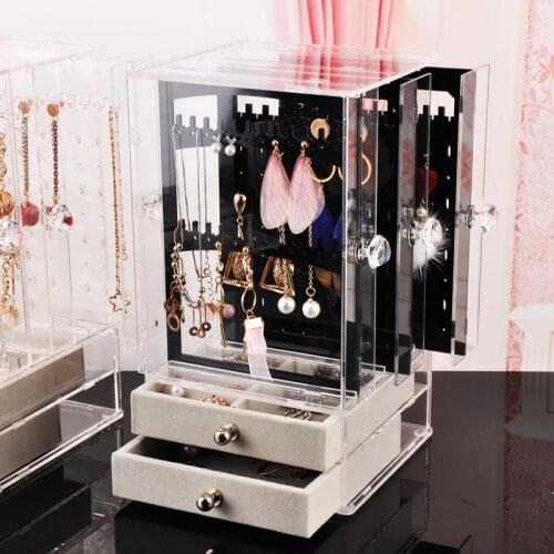 Transparent Jewelry Organizer Cosmetic Storage Case Desktop Earrings Ring Necklace Display Rack Makeup Beauty Box For Women