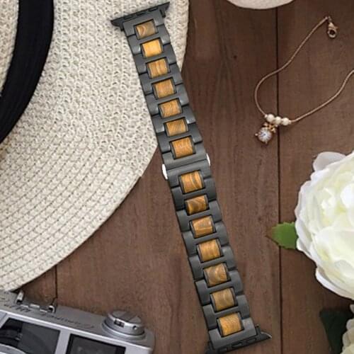 Natural Wood+Metal Steel Watch Strap Band For Apple Watch Series 1 2 3 4 38mm 42mm 40mm 44mm iWatch Watchbands