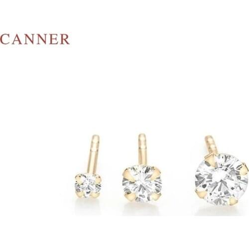 CANNER 3pcs/set 2mm 3mm 4mm Four-Claw Single Drill Stud Earrings 925 Sterling Silver Earrings For Women Silver Jewelry Earring